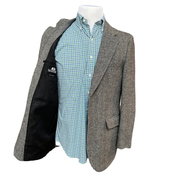 Stafford Mens Vintage Harris Tweed Two Button Sport Coat Blazer Herringbone 41R - Picture 3 of 16